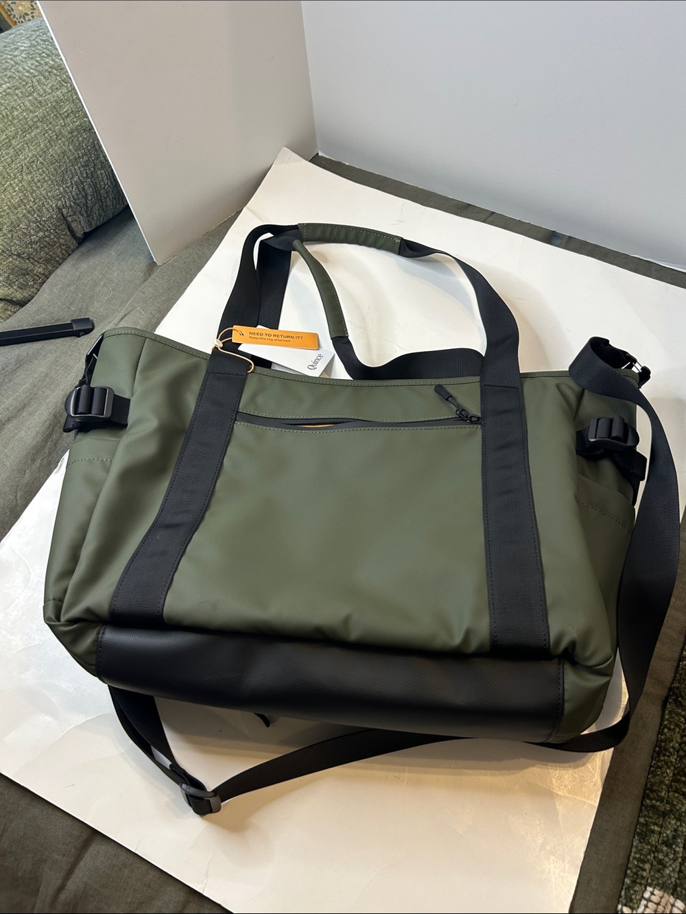Quince Olive Green Utility Travel Bag with Black Straps - Picture 1 of 16